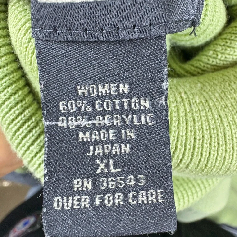 Van Heusen Sweater Womens XL Green Ribbed Knit Cotton Turtleneck Pullover Winter
